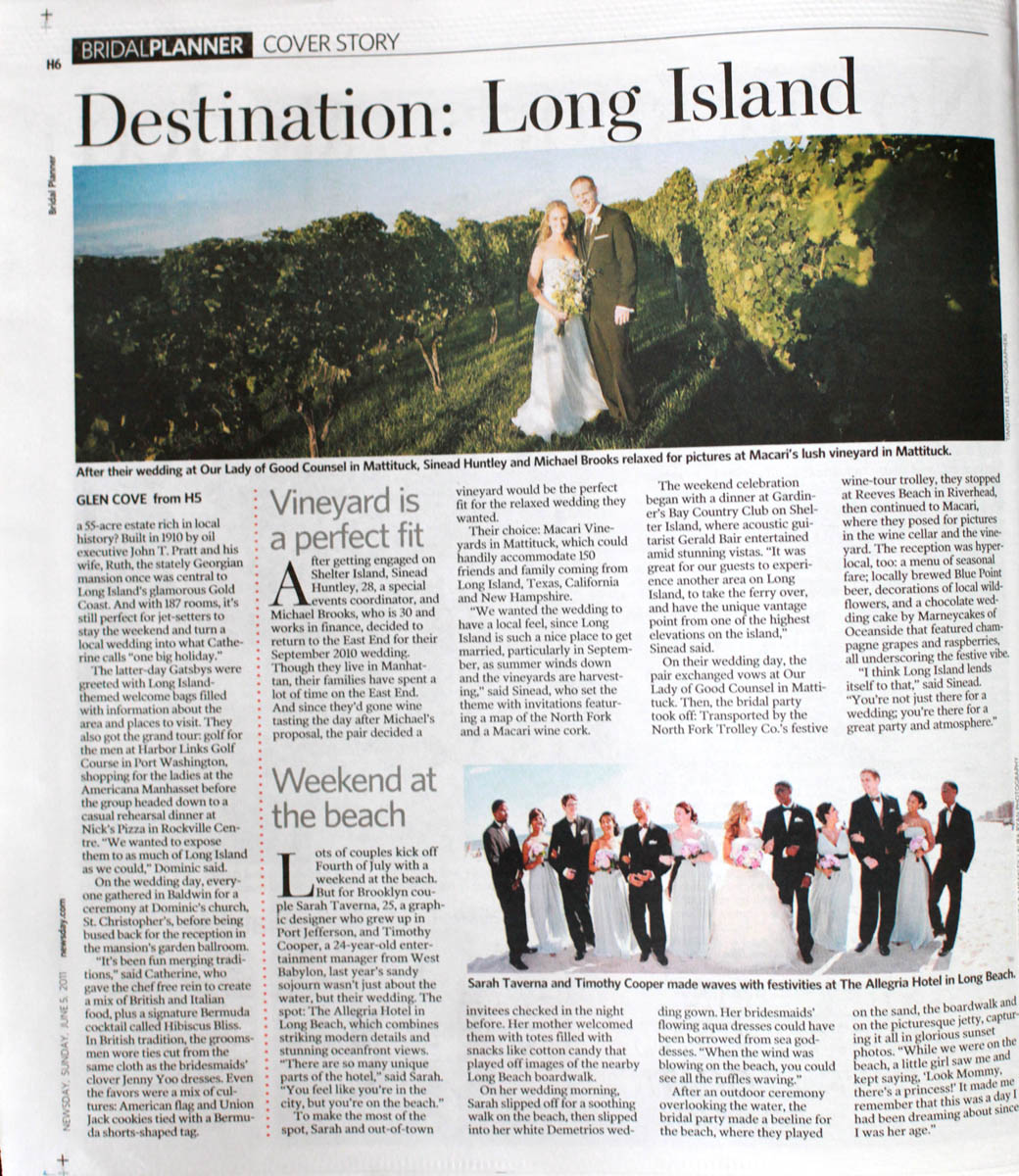 Newsday – Feature Cover Story- Bridal Planner Long Island -June 2011